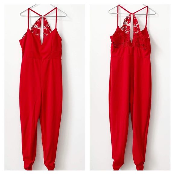 Trixxi Pants - Trixxi | Red Lace Jumpsuit Sz Large